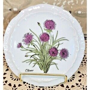 Vintage Botanic Flower Bone China Decorative Wall Plate Hand Painted Chives 8487